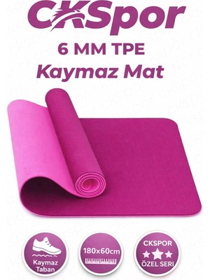 Profesyonel Tpe Yoga Matı, 6 Mm, Kaymaz Taban, Çift Katmanlı, Pembe, 180X60 cm