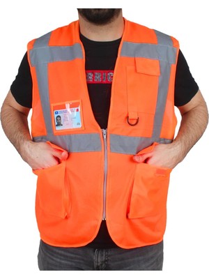 Mühendis Tipi Ikaz Yeleği Cepli Fosforlu Turuncu Standart Beden