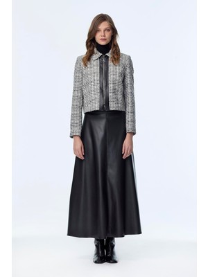 Zühre Tweed Desenli Deri Detaylı Ikili Ekru/siyah Takım 1658