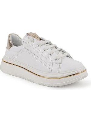 Mammamia Kadın Günlük Ayakkabı Hakiki Deri Kalın Platform Taban Gold Metalik Detaylı Bağcıklı Sneaker 26Y-3885