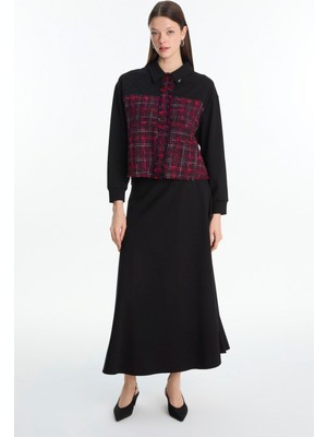 Zühre Tweed Desenli Broşlu Ikili Mürdüm Takım 1699