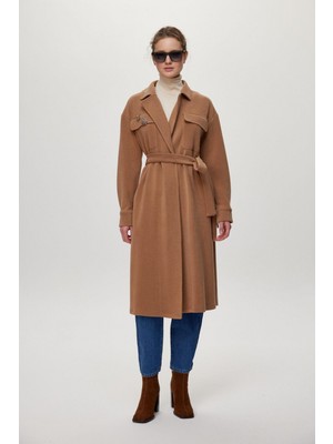 Broş Detaylı Kuşaklı Giy Çık Camel Zühre 0217
