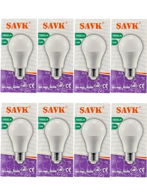 12W 4000K Günışığı E27 Duylu LED Ampul, 8 Adet