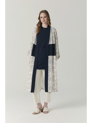 Zühre Şal Yaka Desen Geçişli Uzun Lacivert Takım 1868
