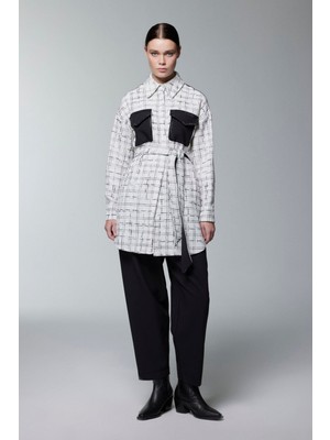 Zühre Tweed Desenli Kuşaklı Ikili Ekru Takım 1704