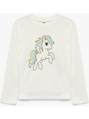Koton Unicorn Baskılı Bisiklet Yaka Uzun Kollu Pamuklu Tişört