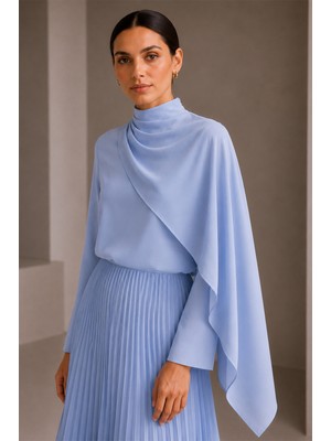 Zühre Şal Detaylı Mavi Bluz 0146