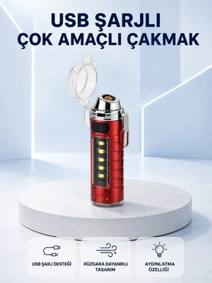 Laraheiser USB Şarjlı Rüzgar Geçirmez Elektrikli Çakmak El Fenerli