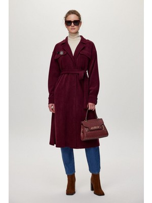 Broş Detaylı Kuşaklı Giy Çık Bordo Zühre 0217