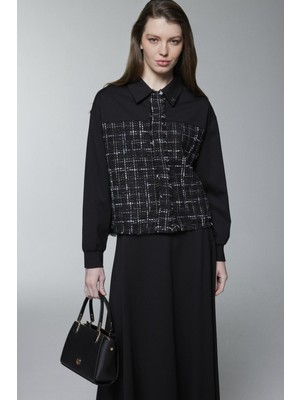 Zühre Tweed Desenli Broşlu Ikili Siyah Takım 1699