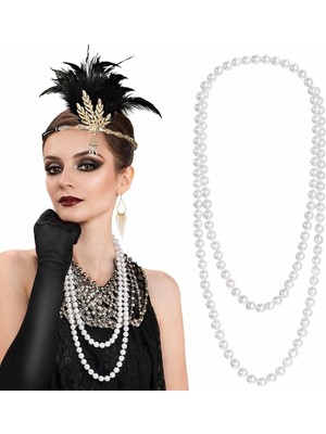 Eco Port Fa Aksesuar 1920 Gatsby Inci Kolye – Vintage Uzun Beyaz Inci Kolye