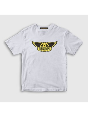 Presmono Unisex Çocuk Beyaz Yellow Aerosmith T-Shirt