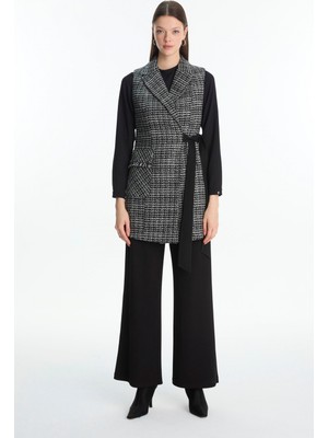 Zühre Tweed Desenli Kuşak Detaylı Ikili Siyah Takım 1389