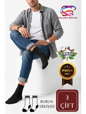 Golden Socks Kısa Konç Derbili Burun Dikişsiz Erkek Çorap Kolej Yıkamalı Penye Iplik 3'lü Çift