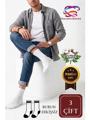 Golden Socks Kısa Konç Derbili Burun Dikişsiz Erkek Çorap Kolej Yıkamalı Penye Iplik 3'lü Çift