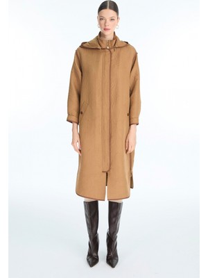 Kapüşonlu Fermuarlı Giy Çık Camel Zühre 0311