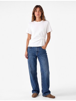 Koton Regular Fit Kısa Kollu Bisiklet Yaka Drape Detaylı Pamuklu Basic Tişört