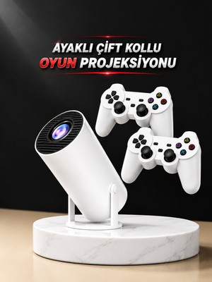 Projeksiyon Cihazı Video Oyun Konsolu Projektör Taşınabilir Ayaklı Çift Kollu 4K Çözünürlüklü - Lisinya