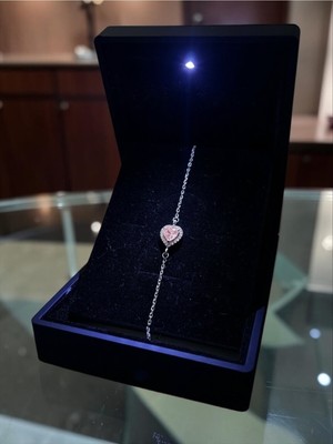 Anka Mücevherat Işıklı Kutuda 925 Ayar Gümüş Kalp Kadın Bileklik (Pudra)