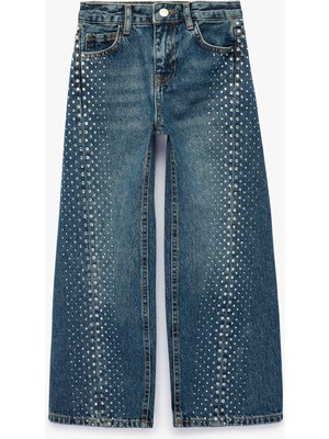 Koton Pamuklu Bol Kesim Taş Detaylı Geniş Paça Denim Pantolon