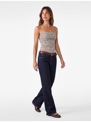Koton Arkası Gipeli Slim Fit Katmanlı Straplez Ekose Bluz