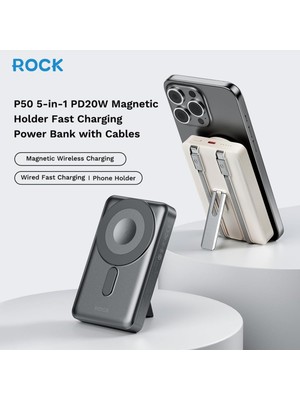 P50 Powerbank, 10000 Mah, Kablosuz ve Usb-C Pd 20W Şarj, Magsafe Uyumlu, 5-In-1, Taşınabilir