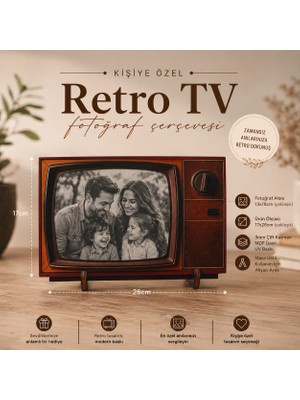 Kutup Yıldızı Tasarım Atölyesi Kişiye Özel Retro Tv Tasarımlı Ahşap Fotoğraf Çerçevesi - Nostaljik Masaüstü Resimlik Hediye