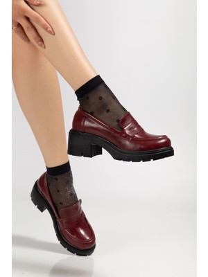 Zerenyus ZRİN-K-706 Premium Bordo Kırışık Rugan Ortopedik Yüksek Tabanlı Loafer