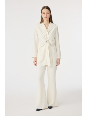 Zühre Kuşak Detaylı Işıltılı Dokulu Ekru Takım 1883