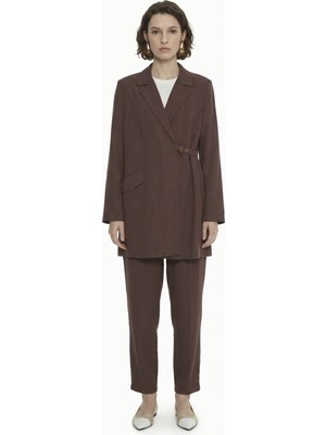 Zühre Blazer Yaka Aksesuar Detaylı Takım Kahve Takım 1952