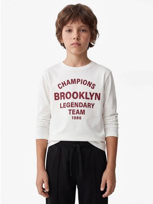 Koton Baskılı Ekru Erkek Çocuk Uzun Kollu T-Shirt 7WKB10098TK