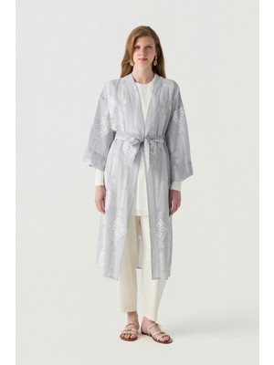 Zühre Nakışlı Kuşaklı Kimono Açelya Takım 1766