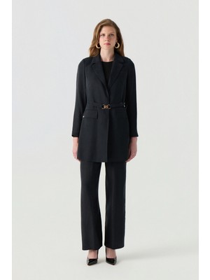 Zühre Tokalı Kemerli Blazer Yakalı Lacivert Takım 1791