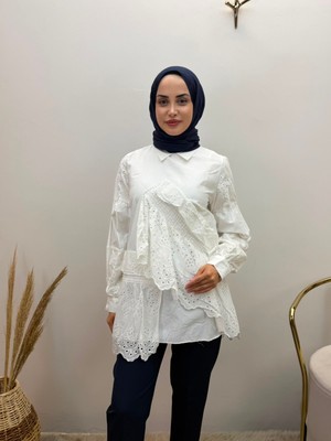 JOOQSTORE Kadın Fisto Işlemeli Kolları Detaylı Gömlek
