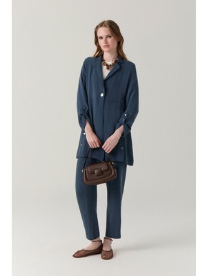Zühre Kruvaze Yaka Dokulu Minimal Indigo Takım 1909