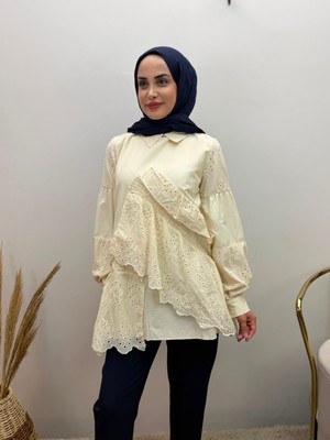 JOOQSTORE Kadın Fisto Işlemeli Kolları Detaylı Gömlek