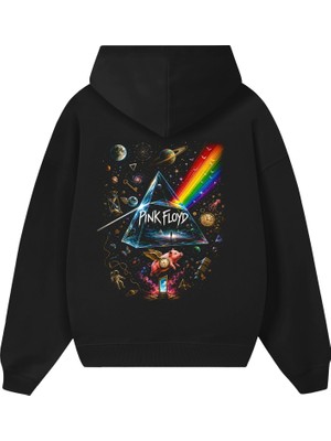 BarsDepo Pink Floyd Baskılı Oversize Unisex Siyah Hoodie Sweatshirt