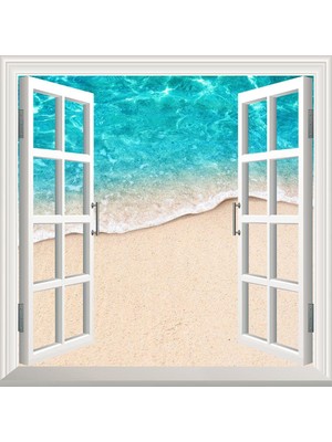 1001 Pencere Poster Duvar Kağıdı Deniz Kenarı Yapışkanlı Sticker