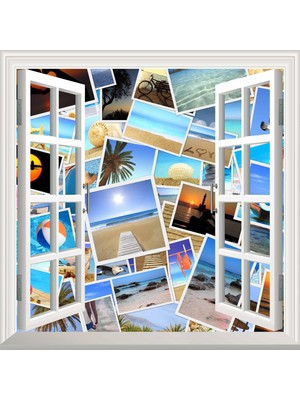 1001 Pencere Poster Duvar Kağıdı Tatil Fotokolaj Yapışkanlı Sticker