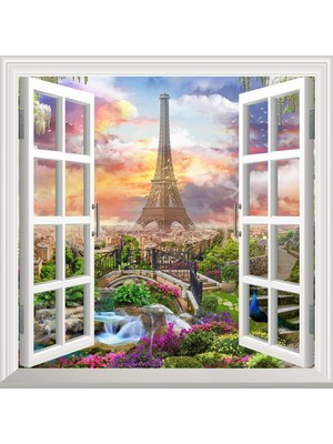 1001 Pencere Poster Duvar Kağıdı Paris Kolaj Yapışkanlı Sticker