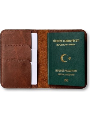 1001 Hakiki Deri Pasaport Kılıfı – Kart ve Kimlik Bölmeli Seyahat Cüzdanı - Kahverengi