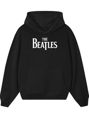 BarsDepo The Beatles Baskılı Oversize Unisex Siyah Hoodie Sweatshirt