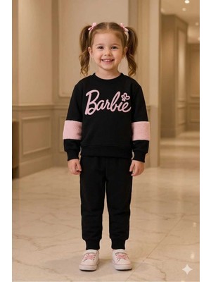 Peluş Detaylı Barbie Baskılı Kız Çocuk Eşofman Takımı