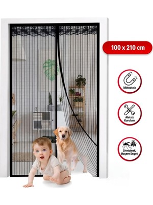 Timion Mıknatıslı Kapı Sinekliği Siyah 100X210 cm Otomatik Kapanan Manyetik Tül Sineklik (5148