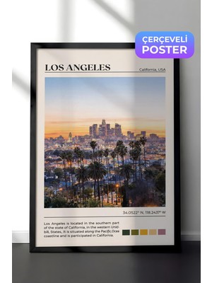 1001 Siyah Çerçeveli Duvar Tablosu Los Angeles Gün Batımı Şehir Manzarası Salon Dekoru, 13 x 18
