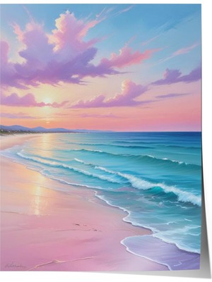 1001 Çerçevesiz Poster Gün Batımı ve Deniz Dalgaları Salon Dekoru Poster 103532, 50 x 70