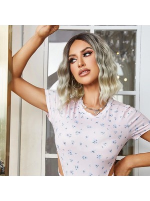 Get Store Kahverengi / Beyaz Platin Ombreli Küt Tül Peruk