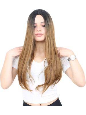 Get Store Fiber Sen Uzun Düz Peruk / Siyah / Karamel Ombreli