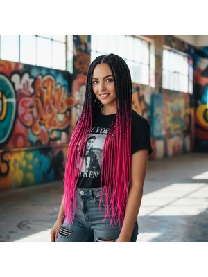 Get Store Afrika Örgüsü ve Rasta Için Sen Ombreli  / Siyah / Fuşya