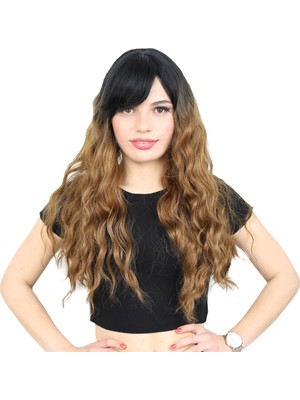 Get Store Perçemli Uzun Su Daası Fiber Sen Peruk/ Siyah / Karamel Ombreli